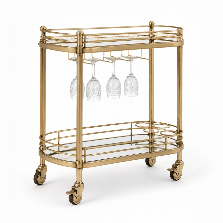 Cloche Bar Cart — Double Deck, Mirrored