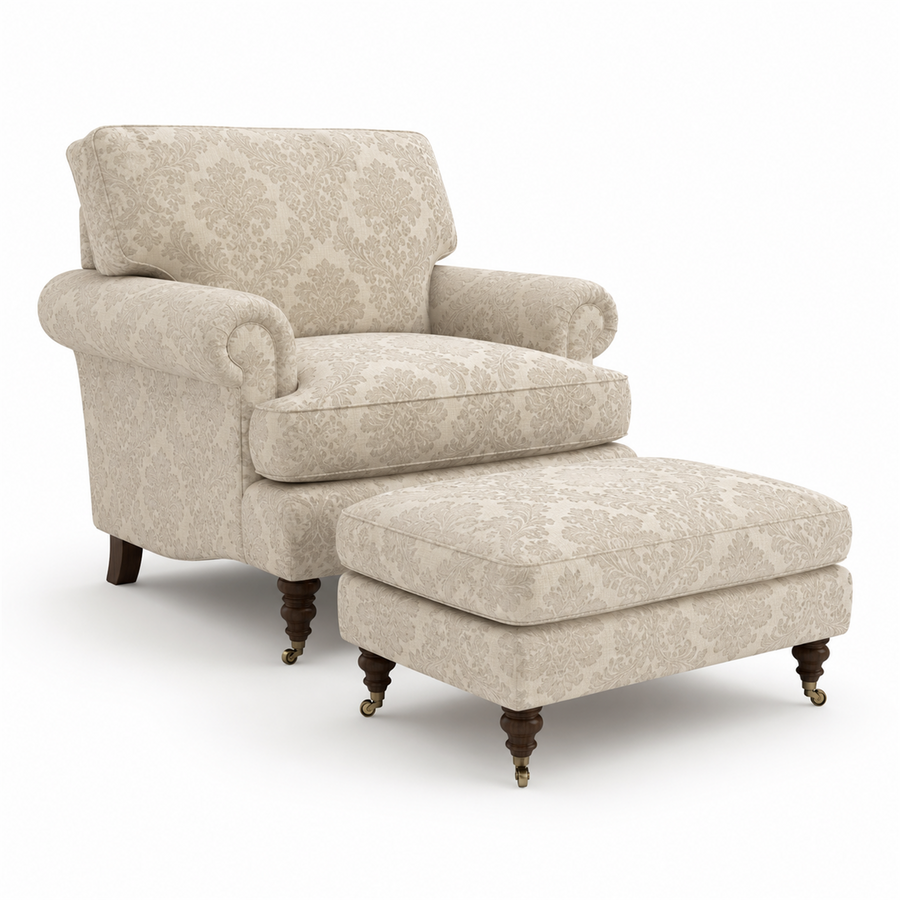 Damask Reading Chair & Ottoman