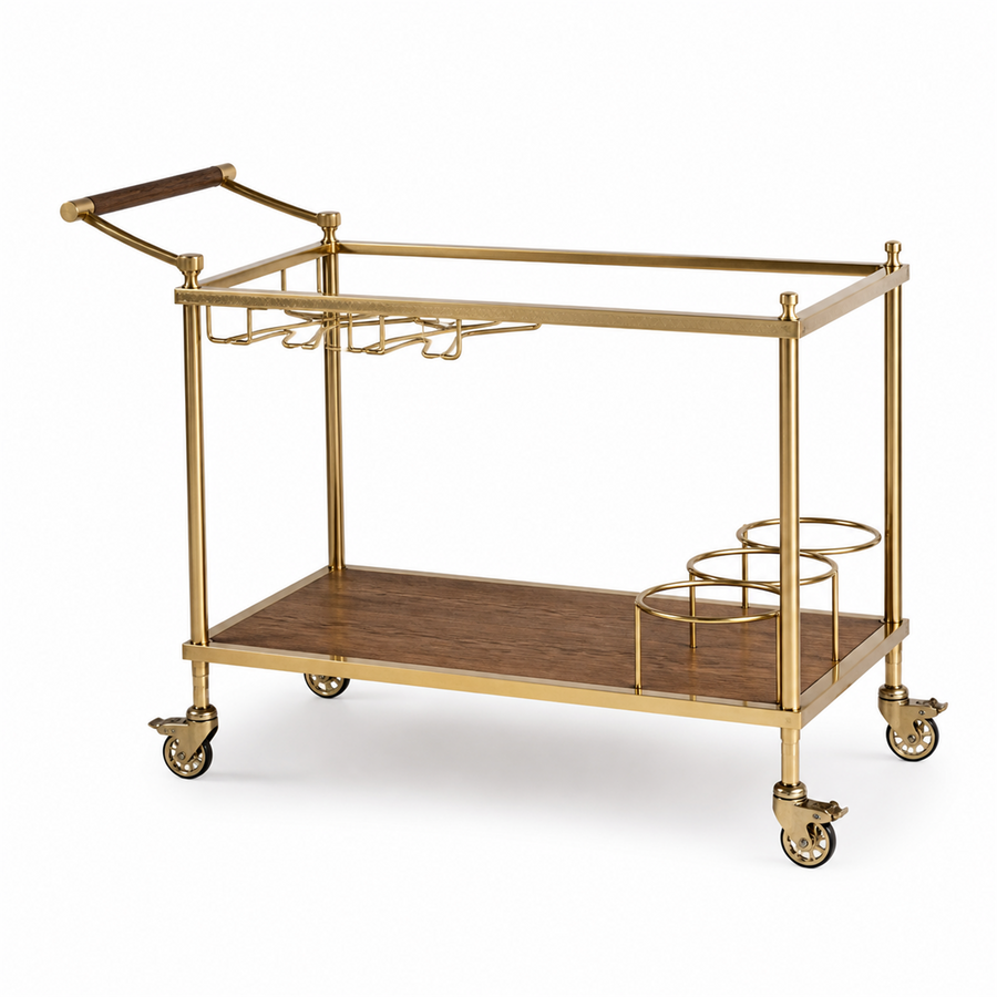 Len Bar Cart — Brass & Oak