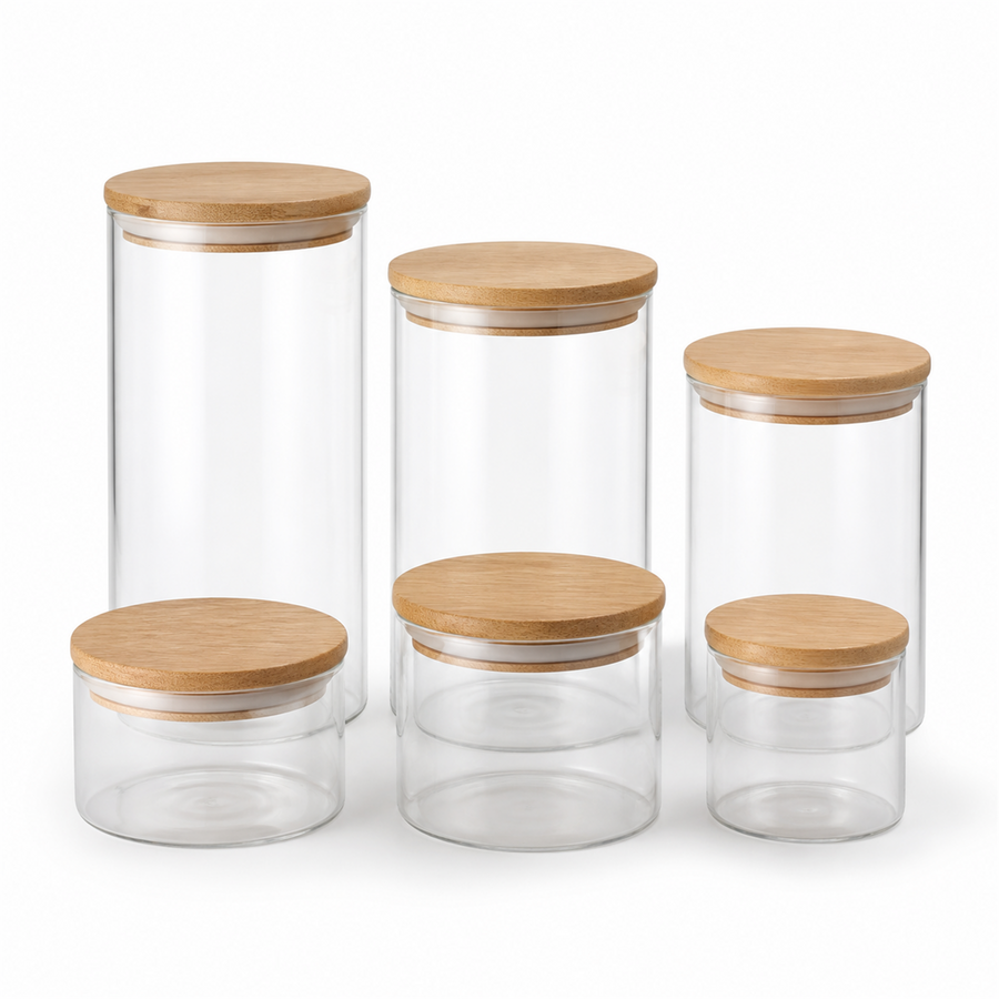 Storage Jars — Glass & Oak Set of 6