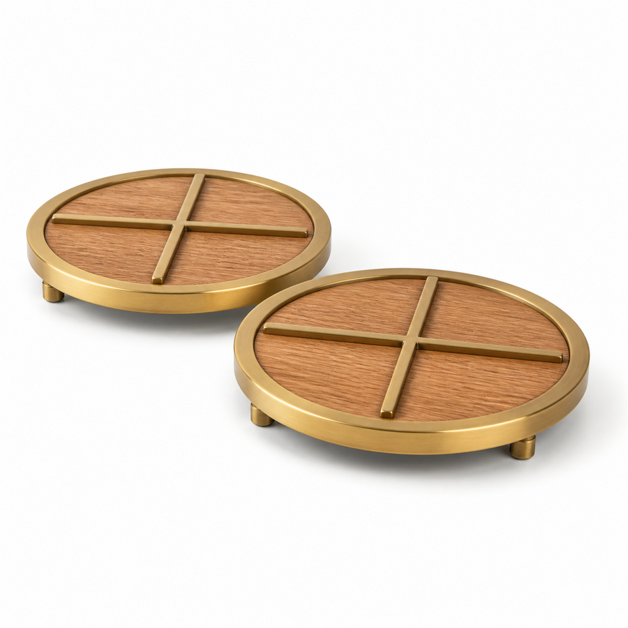 Trivets — Brass & Oak Pair